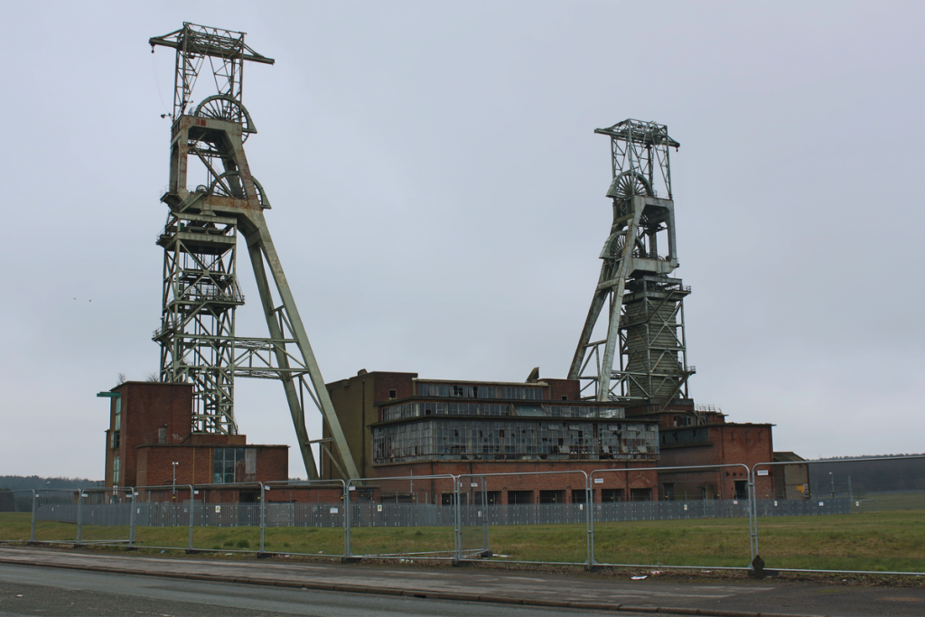 The derelict Clipstone Colliery coal mine in Nottinghamshire, England