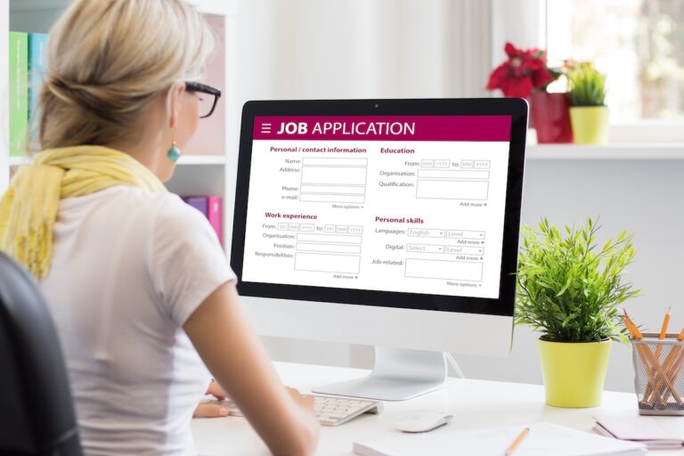 Job application form on computer