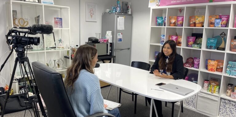 Julianne being interviewed by fellow allergy sufferer and producer Libby Evans